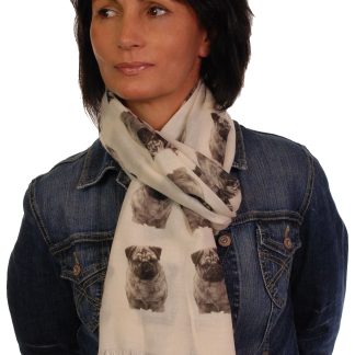 Pug Scarf - Mike Sibley Pug Design Ladies Fashion Scarf - Hand Printed In The UK