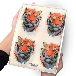 hand printed scarf with tiger head on presented in a gift box with free personalisation