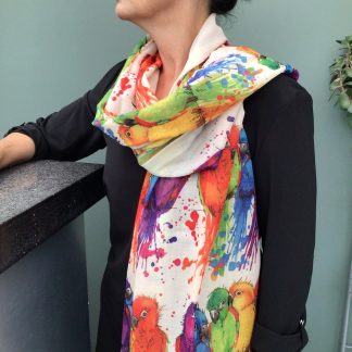 Colourful Parrot print Scarf - Hand Printed in the UK - FREE gift box personalisation