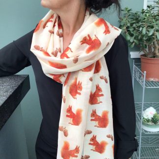 Red Squirrel Print Scarf - Hand Printed in the UK - FREE gift box personalisation