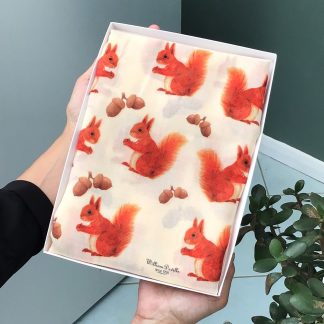 Red Squirrel Print Scarf - Hand Printed in the UK - FREE gift box personalisation