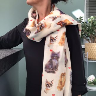 Cat Scarf - Cute Cat Print Scarf - Hand Printed in the UK - FREE personalisation