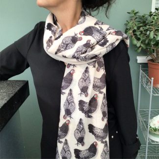 Black and White Chicken Print Scarf - Hand Printed in the UK - FREE personalisation