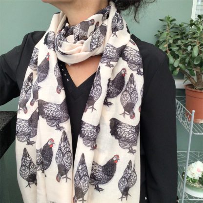 Black and White Chicken Print Scarf - Hand Printed in the UK - FREE personalisation - Image 6