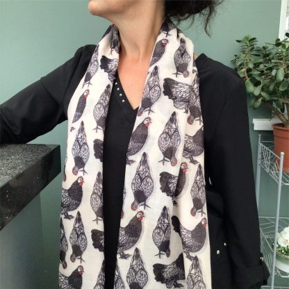 Black and White Chicken Print Scarf - Hand Printed in the UK - FREE personalisation - Image 5