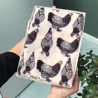 Black and White Chicken Print Scarf - Hand Printed in the UK - FREE personalisation