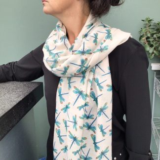 Dragonfly Print Scarf - Hand Printed in the UK - FREE gift box personalisation