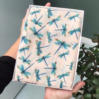 Dragonfly Print Scarf - Hand Printed in the UK - FREE gift box personalisation