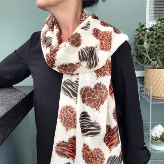 Animal Print Heart shape Scarf - Hand Printed in the UK - FREE gift box personalisation