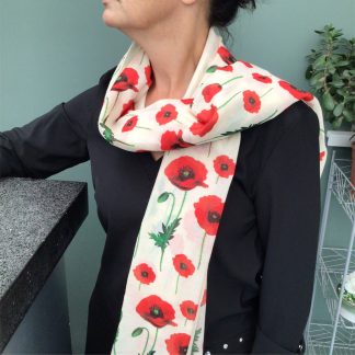 Poppy Print Design Scarf - Flower Print Scarf - Hand Printed in the UK - FREE personalisation