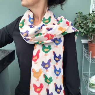 Colourful Chicken Print Scarf - Hand Printed in the UK - FREE personalisation