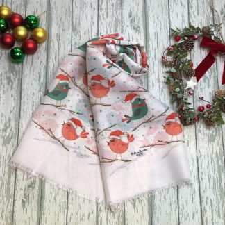 Christmas Robins design hand printed scarf - Christmas Print Scarf - Hand Printed in the UK - FREE personalisation