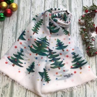 Christmas Tree design hand printed scarf - Christmas Print Scarf - Hand Printed in the UK - FREE personalisation