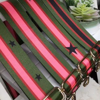 Green & Pink Stripe Bag Strap