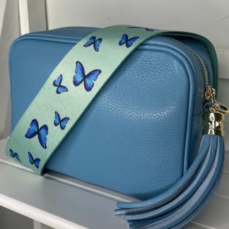 Blue Butterfly Print Bag Strap