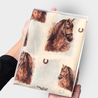 hand printed scarf with horses heads on presented in a gift box with free personalisation