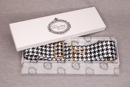 Gift boxed Crossbody bag strap with a black and white dogtooth design