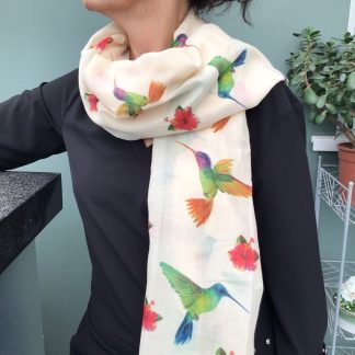 Hummingbird Print Scarf - Hand Printed in the UK - FREE gift box personalisation