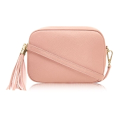 Baby Pink Crossbody Bag Single Zip. One main compartment with an internal side slip pocket and a detachable strap