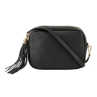 Black Crossbody Bag Single Zip. One main compartment with an internal side slip pocket and a detachable strap