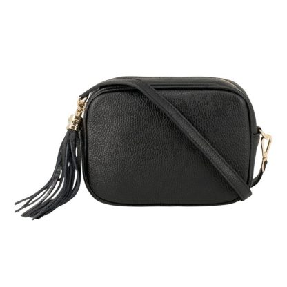 Black Crossbody Bag Single Zip. One main compartment with an internal side slip pocket and a detachable strap