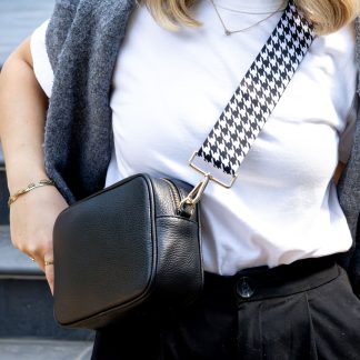 Black Italian leather crossbody bag