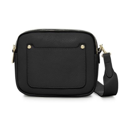 Black Crossbody Bag with two separate zipped compartments, and a detachable strap