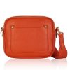 Burnt Orange Crossbody Bag with two separate zipped compartments, and a detachable strap