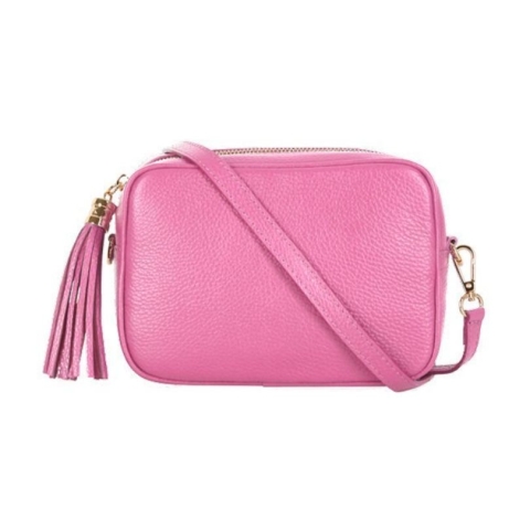 Candy Pink Crossbody Bag Single Zip. One main compartment with an internal side slip pocket and a detachable strap