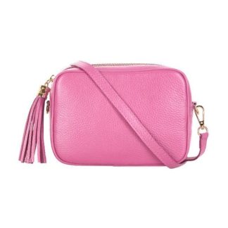 Candy Pink Crossbody Bag Single Zip. One main compartment with an internal side slip pocket and a detachable strap