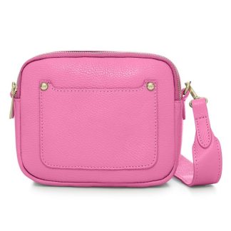 Candy Pink Crossbody Bag with two separate zipped compartments, and a matching detachable strap