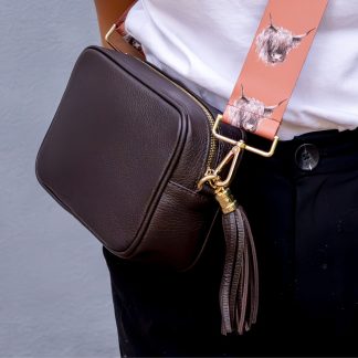 Chocolate brown Italian leather crossbody bag