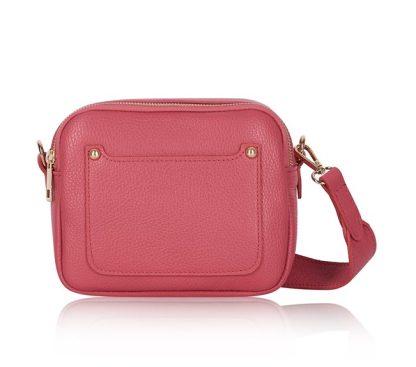 Coral Crossbody Bag with two separate zipped compartments, and a matching detachable strap