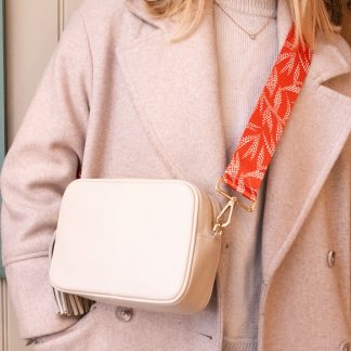 Cream Italian leather crossbody bag