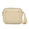 Cream Crossbody Bag with two separate zipped compartments, and a matching detachable strap