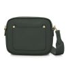 Dark Green Crossbody Bag with two separate zipped compartments, and a matching detachable strap