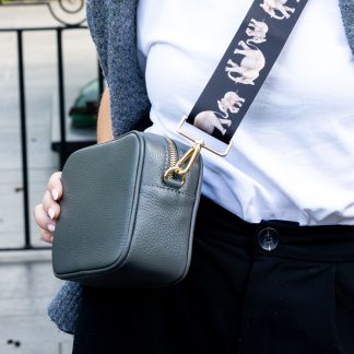 Dark Grey Italian leather crossbody bag