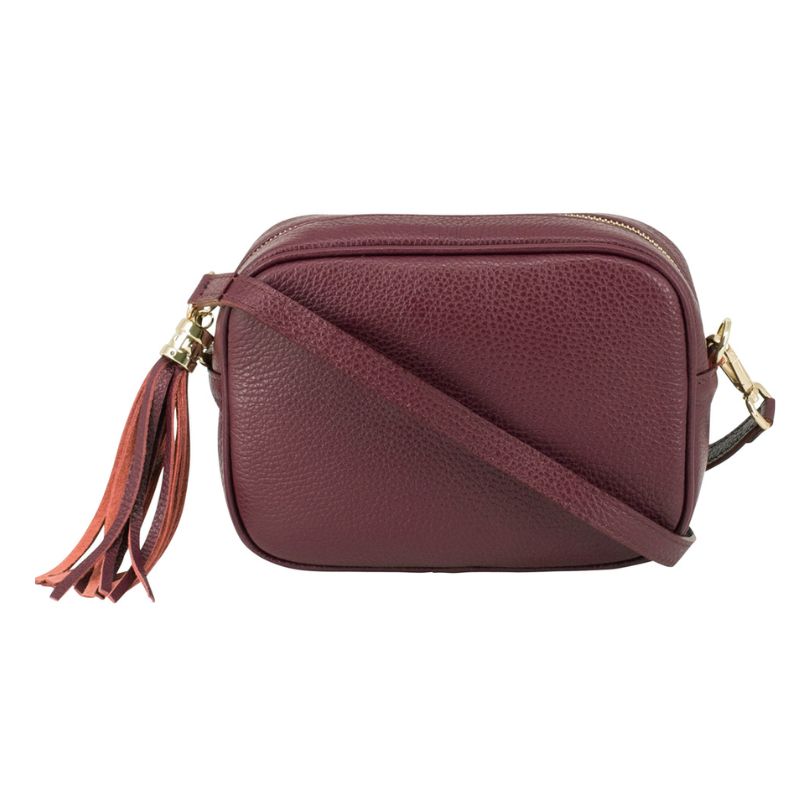 Dark Red Crossbody Bag Single Zip. One main compartment with an internal side slip pocket and a detachable strap