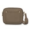 Dark Taupe Crossbody Bag with two separate zipped compartments, and a matching detachable strap