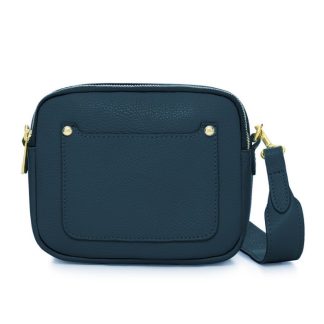 Dark Teal Crossbody Bag with two separate zipped compartments, and a matching detachable strap