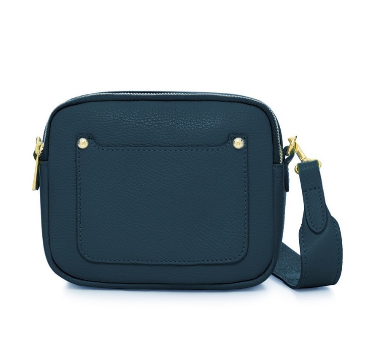 Dark Teal Crossbody Bag with two separate zipped compartments, and a matching detachable strap