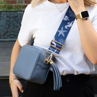 Denim Blue Italian leather crossbody bag