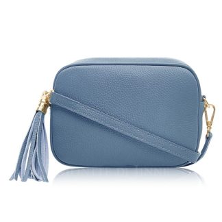 Denim Blue Crossbody Bag Single Zip. One main compartment with an internal side slip pocket and a detachable strap