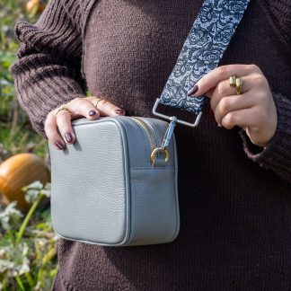 Light Grey Italian leather crossbody bag