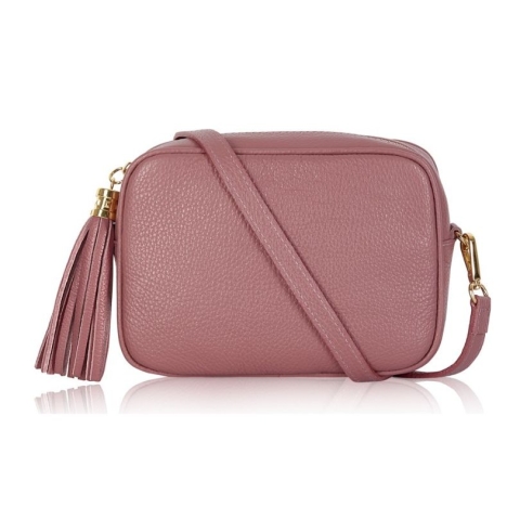 Dusty Pink Crossbody Bag Single Zip. One main compartment with an internal side slip pocket and a detachable strap