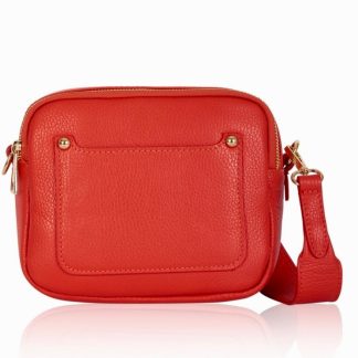 Fiery Orange Crossbody Bag with two separate zipped compartments, and a matching detachable strap