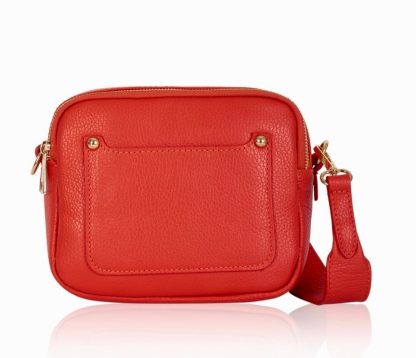 Fiery Orange Crossbody Bag with two separate zipped compartments, and a matching detachable strap