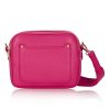 Fuchsia Crossbody Bag with two separate zipped compartments, and a matching detachable strap