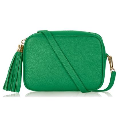 Green Crossbody Bag Single Zip. One main compartment with an internal side slip pocket and a detachable strap