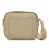 Light Taupe Crossbody Bag with two separate zipped compartments, and a matching detachable strap